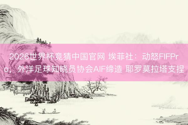 2026世界杯竞猜中国官网 埃菲社:动怒FIFPro,外洋足球知晓员协会AIF缔造 耶罗莫拉塔支捏