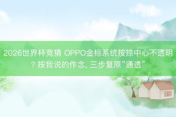 2026世界杯竞猜 OPPO金标系统按捺中心不透明? 按我说的作念， 三步复原“通透”