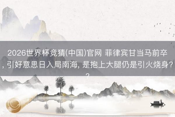 2026世界杯竞猜(中国)官网 菲律宾甘当马前卒, 引好意思日入局南海, 是抱上大腿仍是引火烧身?