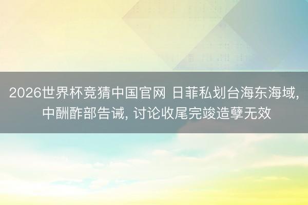 2026世界杯竞猜中国官网 日菲私划台海东海域, 中酬酢部告诫, 讨论收尾完竣造孽无效