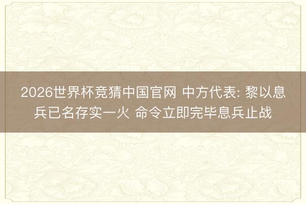 2026世界杯竞猜中国官网 中方代表: 黎以息兵已名存实一火 命令立即完毕息兵止战