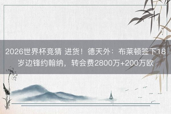 2026世界杯竞猜 进货!德天外:布莱顿签下18岁边锋约翰纳,转会费2800万+200万欧