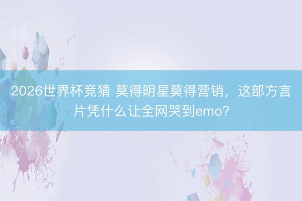 2026世界杯竞猜 莫得明星莫得营销，这部方言片凭什么让全网哭到emo？