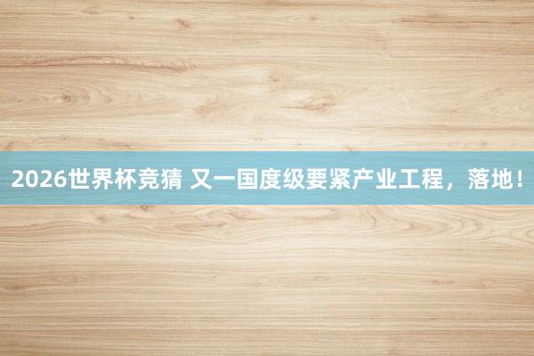 2026世界杯竞猜 又一国度级要紧产业工程，落地！